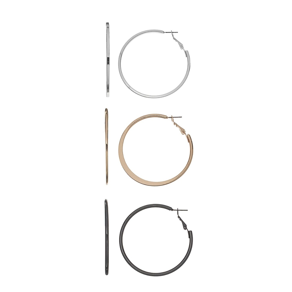 Elegant Silver, Gold, and Black Hoop Earrings Set